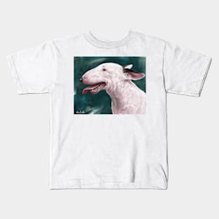 A Painting of a Bull Terrier with Its Tongue Out Kids T-Shirt